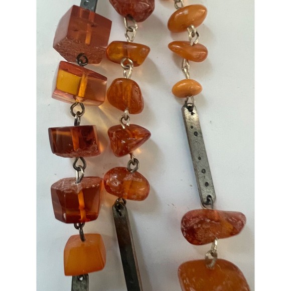 VINTAGE Baltic White Butterscotch Amber Silver Necklace Shantel USSR Soviet - Picture 2 of 15